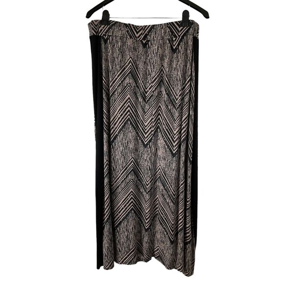 PerSeption Chevron Maxi Skirt 3X Black Side Panel Stretchy Spandex Made in USA - Picture 1 of 9